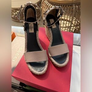 Valentino Women’s Stud Ankle-Wrap Espadrille Sandals in Taupe